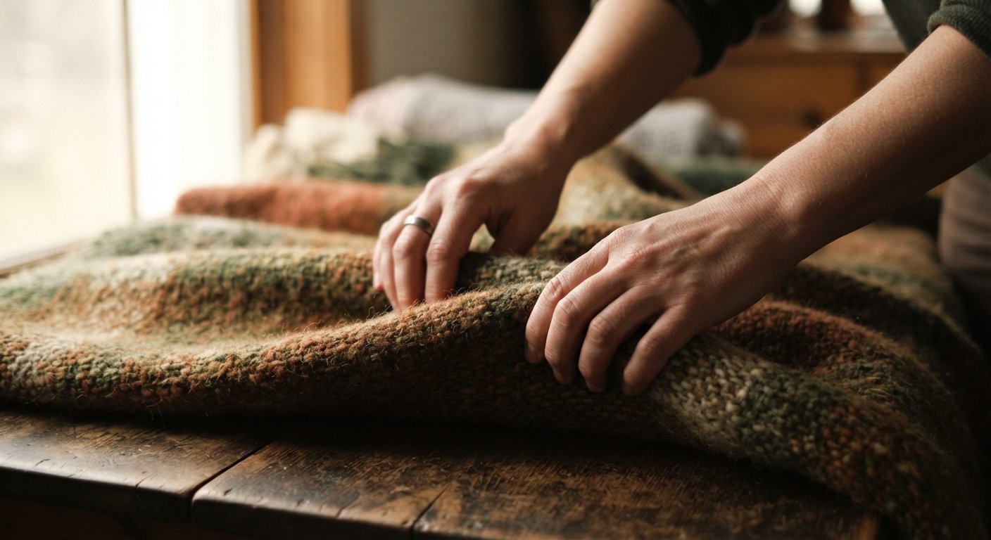 Vela y hierbas sobre una mesa de madera